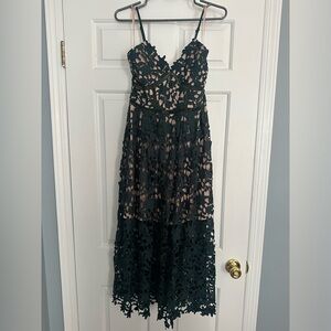 Aqua Green Lace overlay midi dress